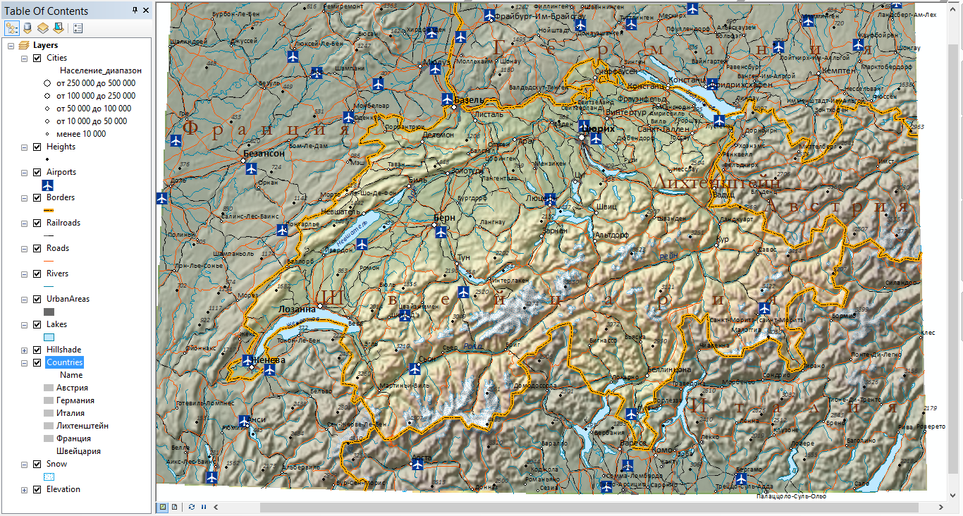 Маскированная территория Швейцарии на картографическом изображении