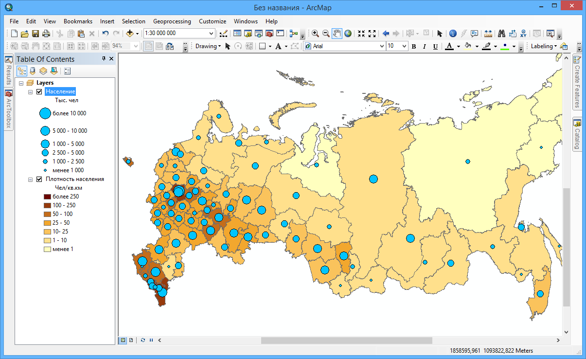 Карта численности населения